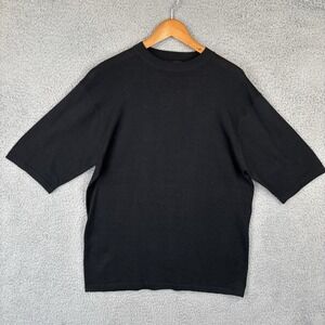 Bachrach Shirt Mens Medium Black Silk Blend Tee Crewneck Short Sleeve Soft Knit